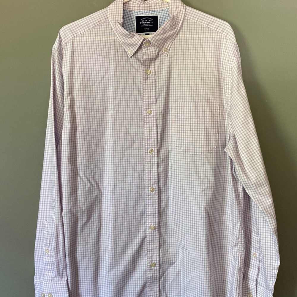 Charles Tyrwhitt Button-Down Collar Non-Iron Oxford Twin Check Shirt men’s XL